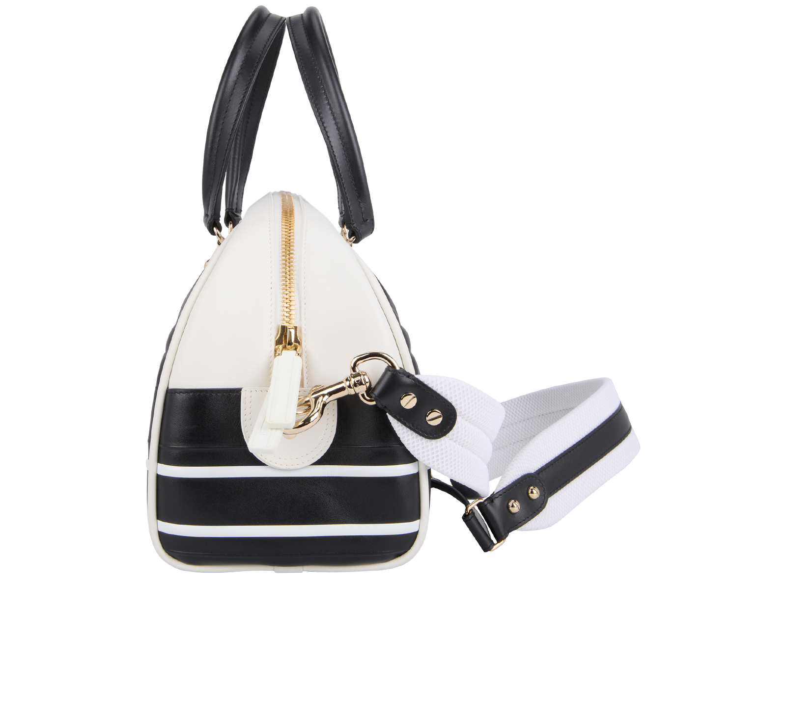 Medium Bowling Bag, &pound;750, Handbags, Black/White, Leather, Bottom view